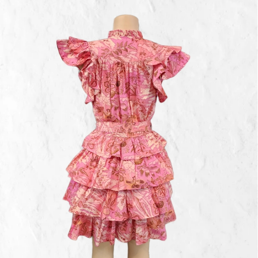 Size 4 Ulla Johnson Pink Ruffled Dress - Picture 3 of 6